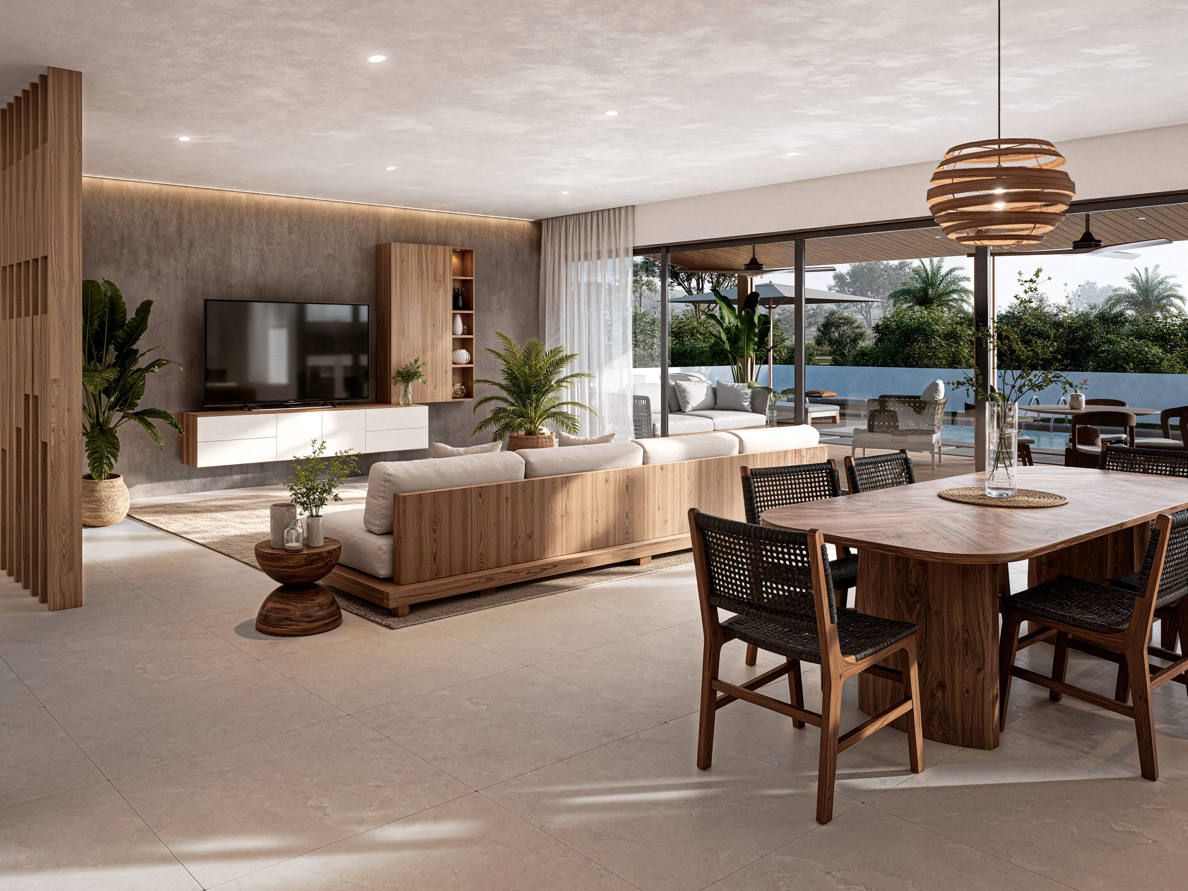 Living and dining opening to the terrace