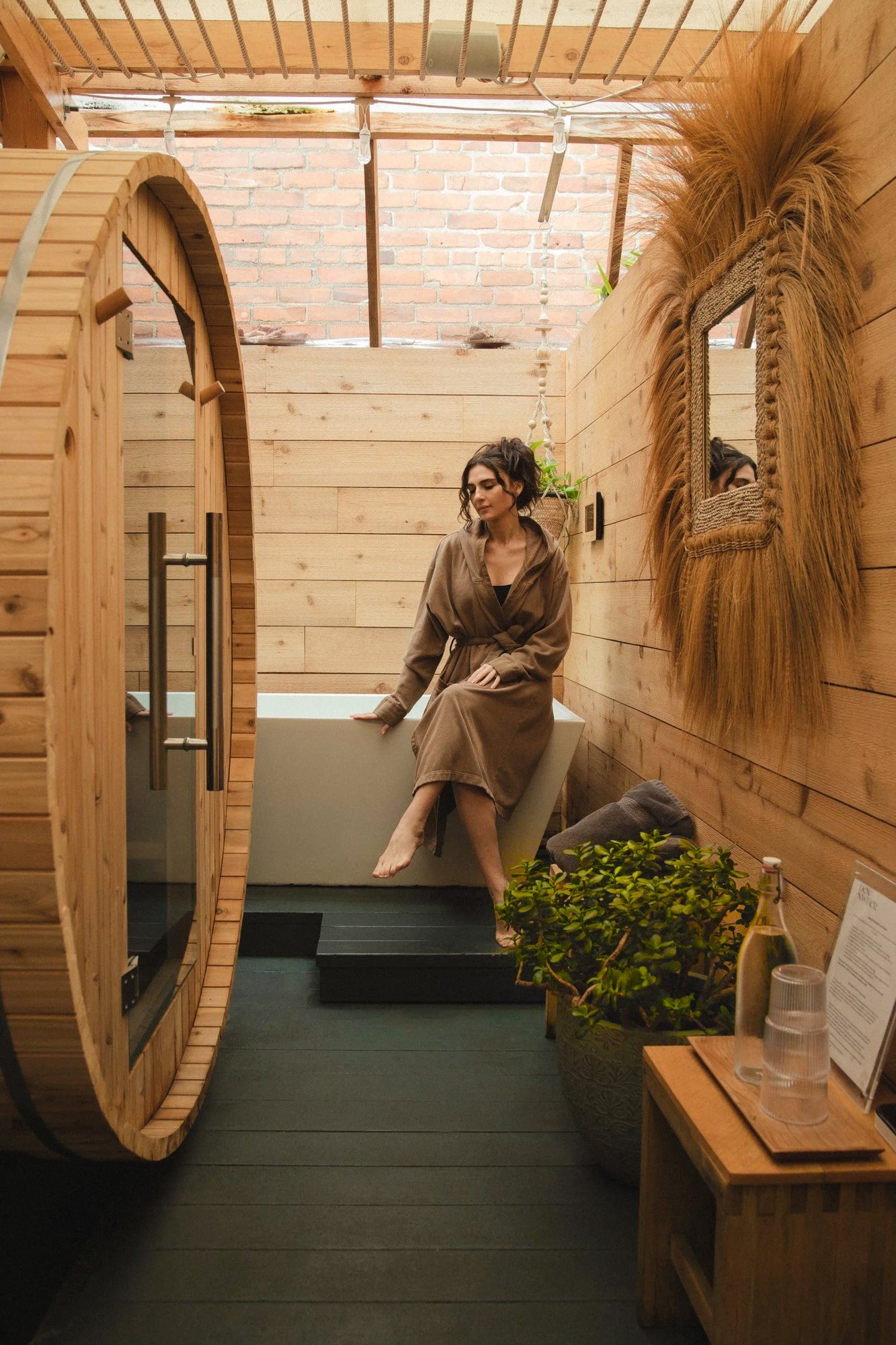 The sauna and cold plunge at the wellness house